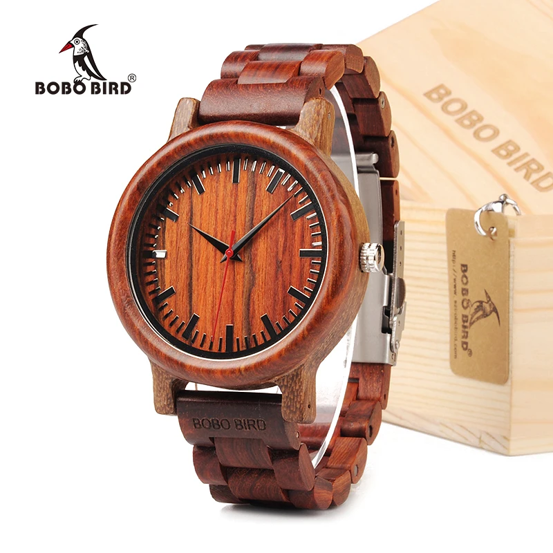 BOBO BIRD EM17 Handmade Red Sandalwood Watch Lightweight Quartz Watch For Men With Gift Box in Dropshipping