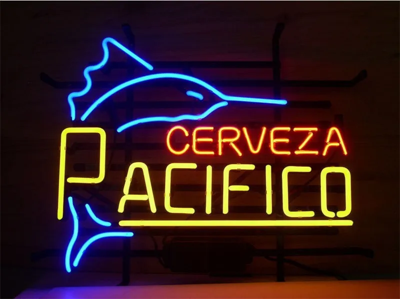 LOGO néon requin pacifico Clara Mexican cerveza
