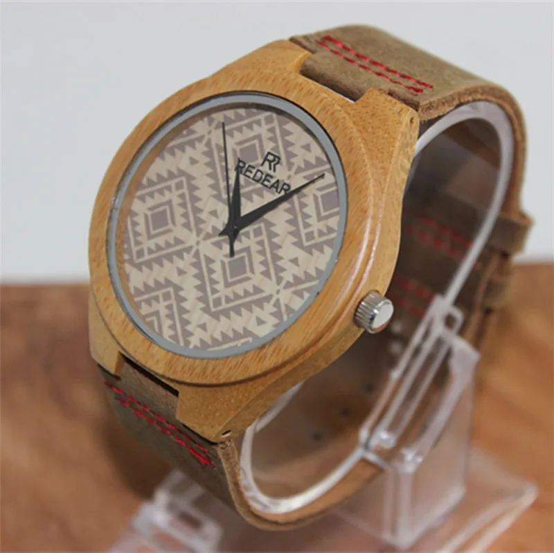 Bamboo Wooden Fashion Casual Lovers Women Man Wristwatch Leather strap Analog Display Quartz Watch Masculino Feminino