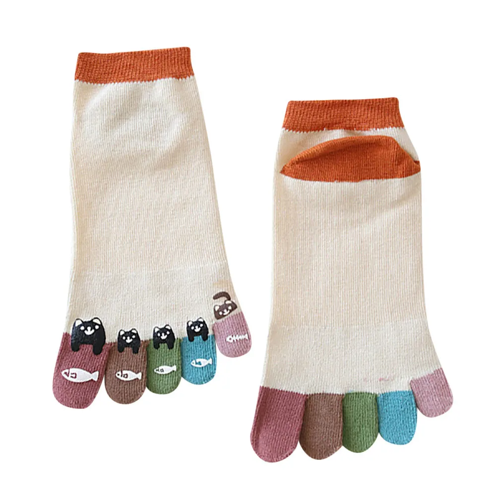 Женские разноцветные носки с пятью пальцами хлопчатобумажные забавные носки женские хлопковые милые счастливые носки# ss