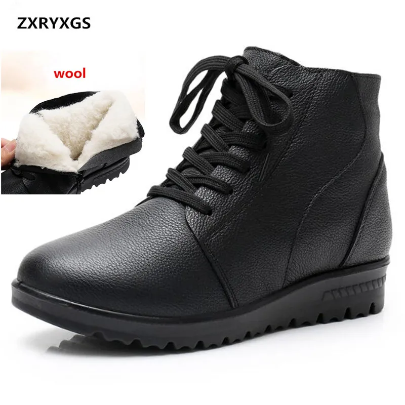

2019 New Warm Comfort Genuine Leather Wool Boots Winter Shoes Casual Shoes Snow Boots Flat Non-slip Winter Boots Women Boots