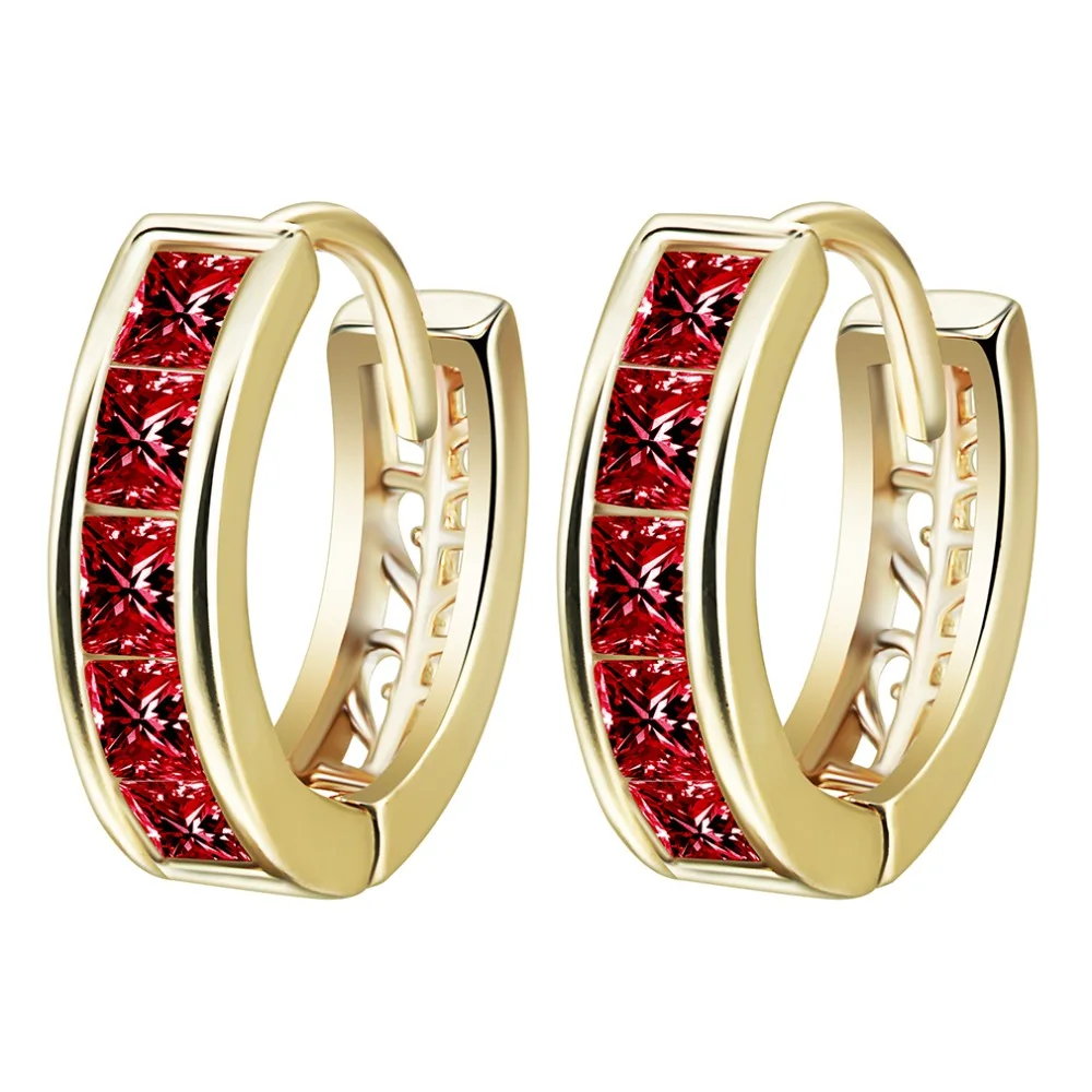 2016 American And European 18K Gold Plated With Full Elegant White/ Ruby Crystal Zirconia Hoop Earrings For Women | Украшения и