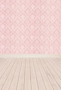 

HUAYI 5x7ft Pink Damask Wall And Wood Floor photography filming photobooth banner Art Fabric Backdrop XT-2341