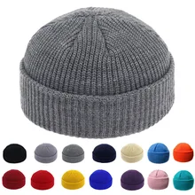 Chapéus sem brimless hip hop gorro skullcap rua malha chapéu feminino unisex casual sólido abóbora portátil melão boné(China)