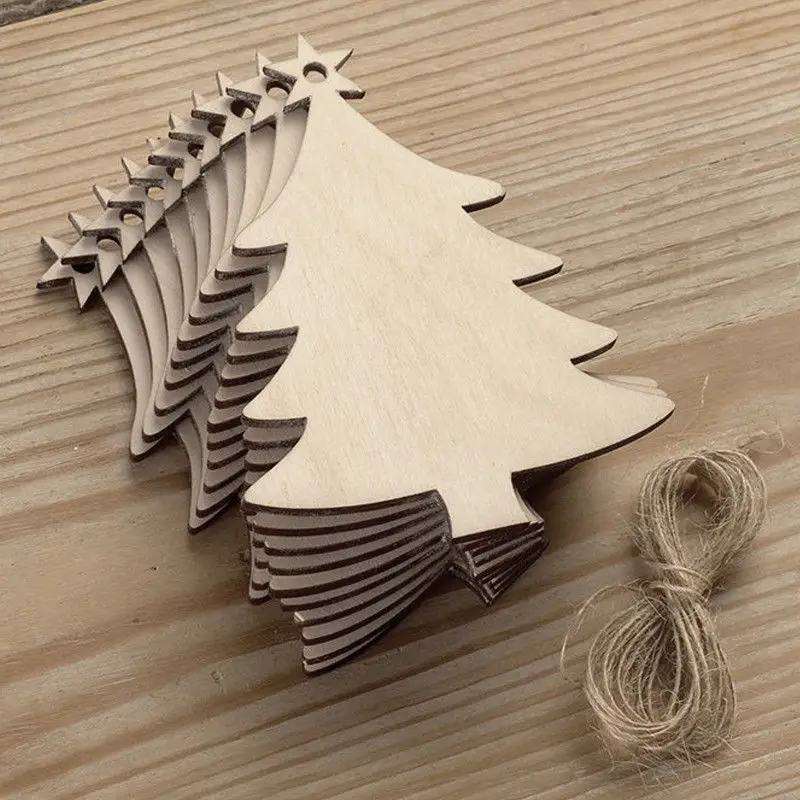10pcs/Lot Carved Wood Snowflake Christmas Tree Hanging Ornament Tag Xmas Christmas Party Room DIY Craft Decor