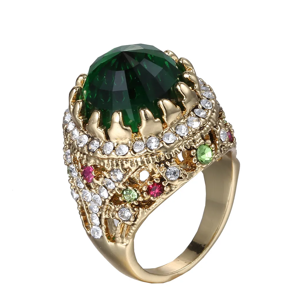 Green crystal rings for women metal crystal rhinestone gold ring 2015 ...
