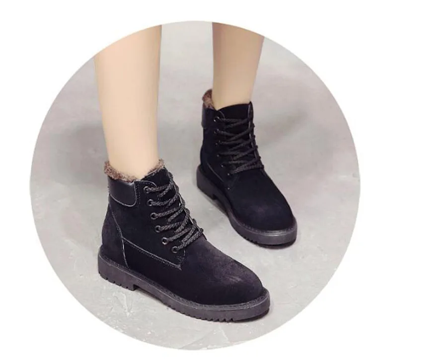 KNCOKAR Winter Velvet New Fashion Lace Up Students Flat Anti-Skid Short Boots Round Head Martin Boots Women's Shoes