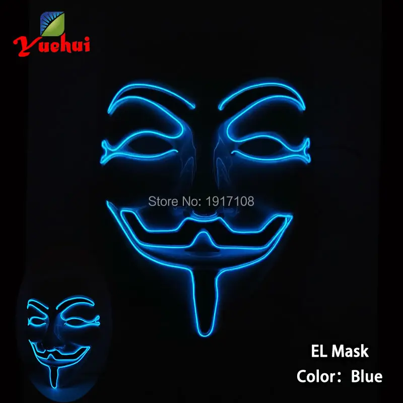 

10 colors Lighting Cute Halloween Vendetta LED Mask Battery Powered EL Mask For Wedding,Dance,Night Club,DJ,Carnival,Party Mask