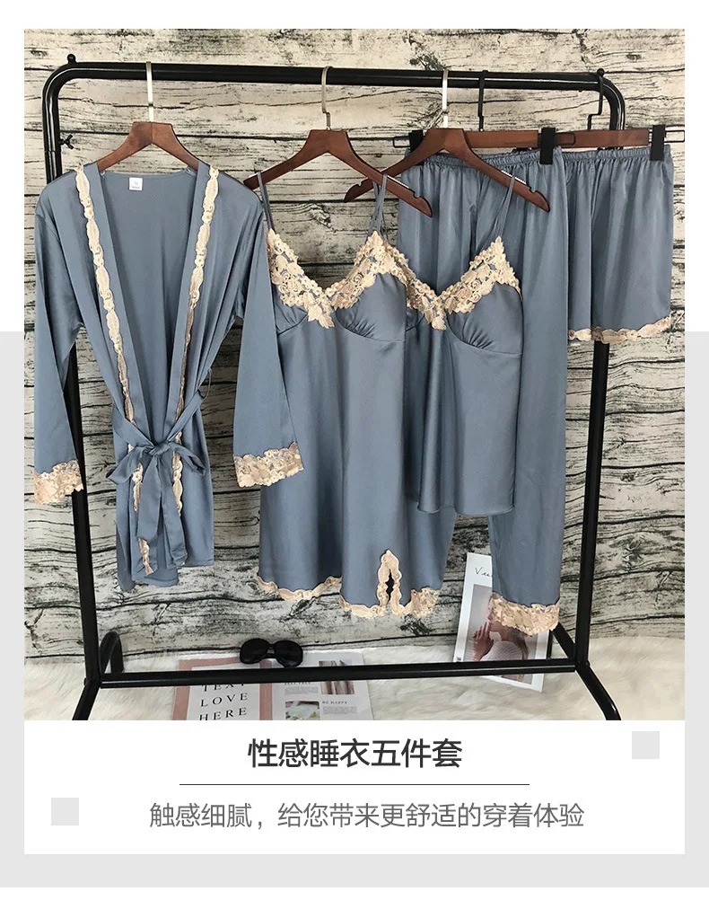 5 шт пижамы для женщин 4 цвета летние пижамы комплект короткий+ одежда+ брюки домашний костюм домашний комплект одежды