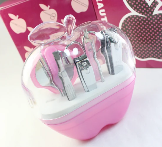 

8pcs Apple Shape Nail Manicure Set Pedicure Tools Kit Nail Tools Mirror Nail Clipper Scissors Travel Kit Cute Nail Cutter