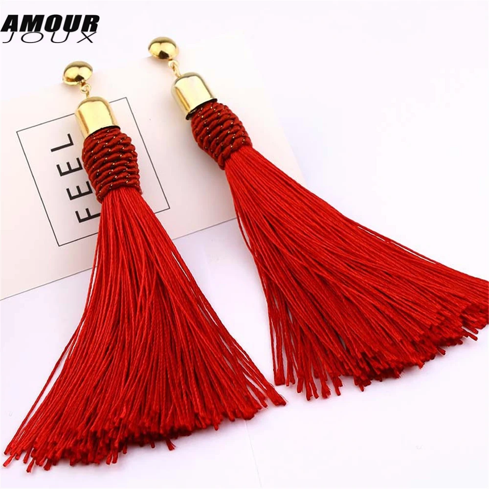 

4 Colors Long Tassels Hanging Earrings For Women Bohemian Style Handmade Fashion Dangle Earrings 2018 Wholesale