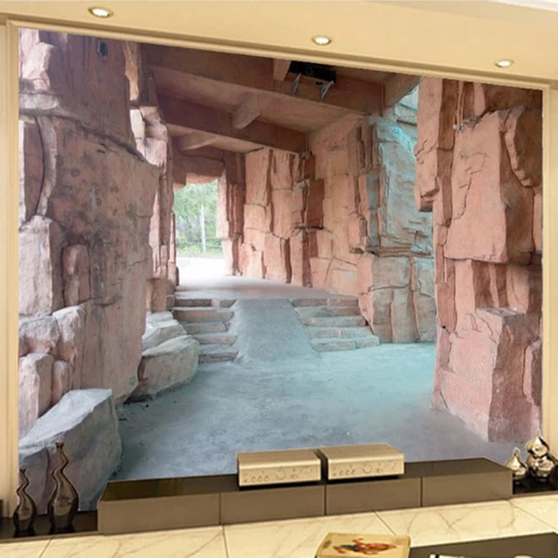 На заказ любой размер росписи обоев 3D стерео пещера камень пейзаж фото настенная