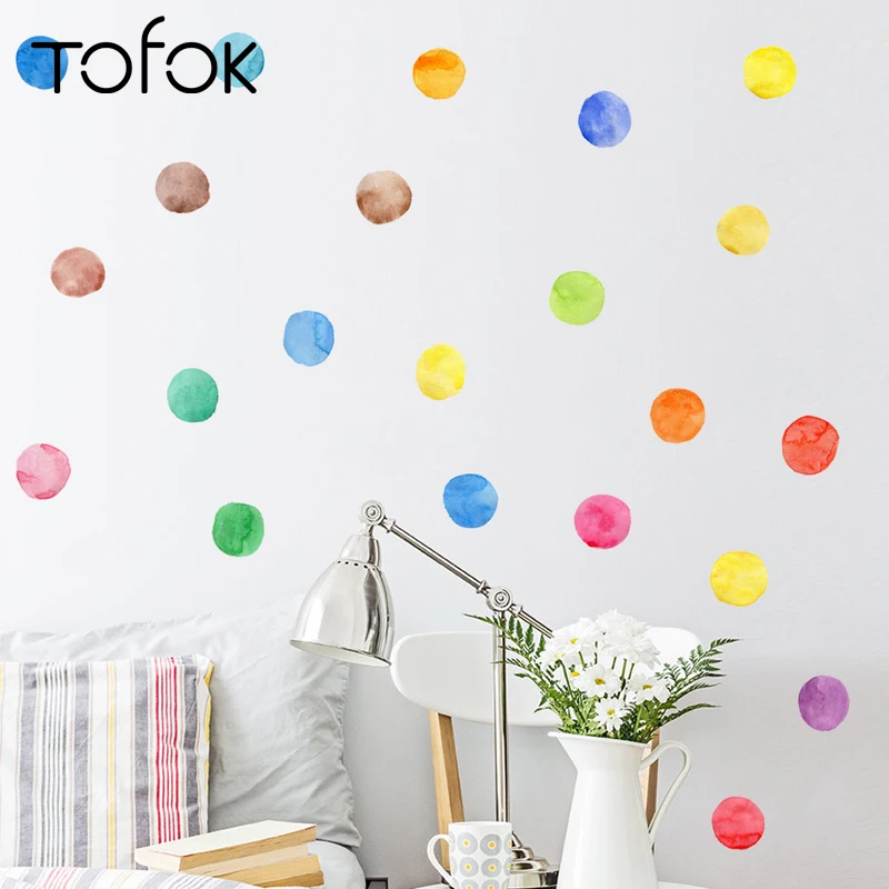 

Tofok 29pcs/set Colorful Dots DIY Wall Sticker Watercolor Circle Funny Children Room Nursery Decor Wallpaper Home Window Decals