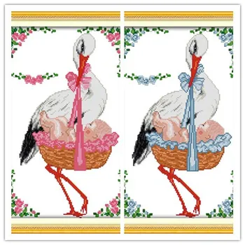 

Red-crowned Cranes with the Baby (blue or red) DMC Cross Stitch 14CT11CT DIY Needlework Counted Cross stitch Kits For Embroidery