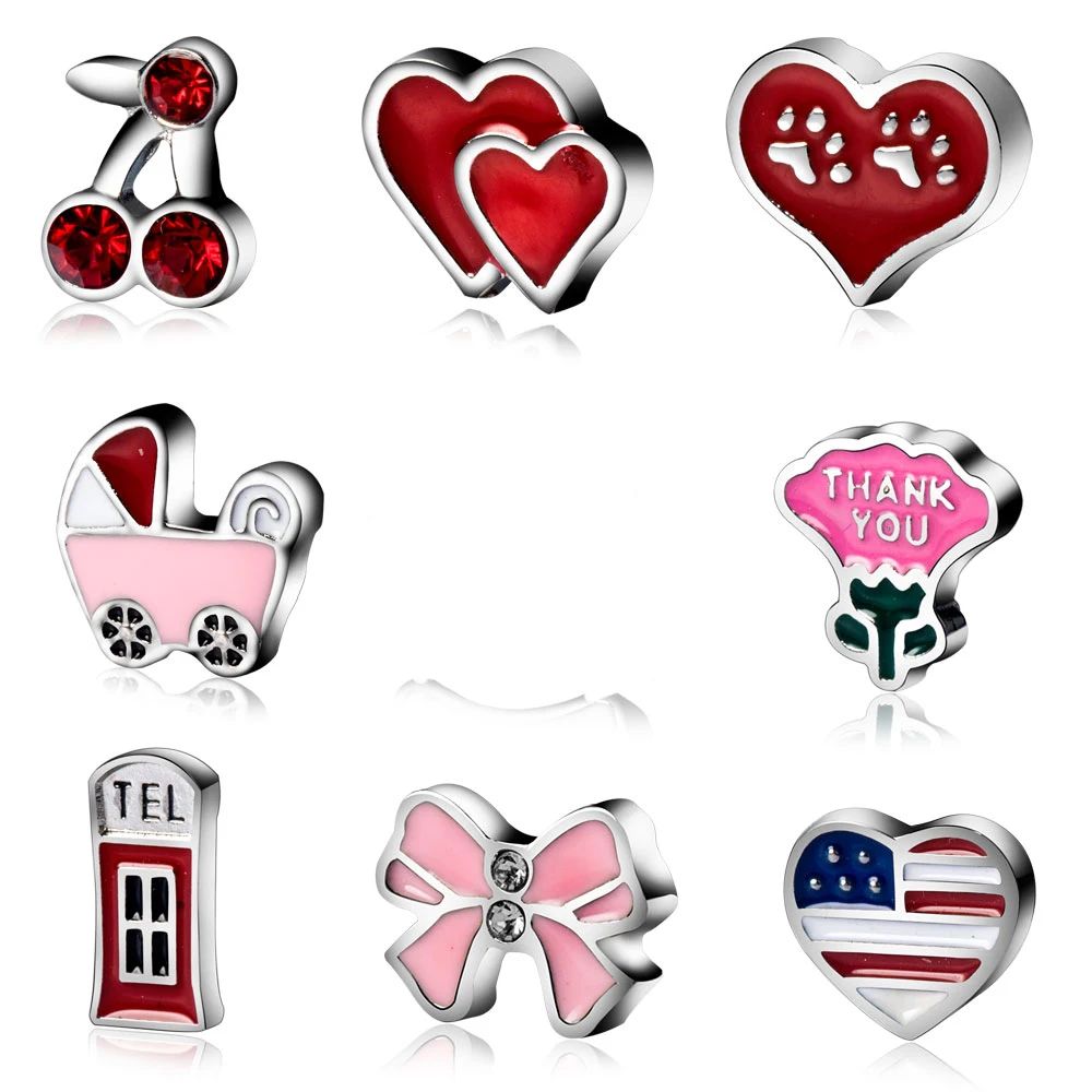 

100pcs/lot 100+ Mix Designs Stainless Steel Floating Locket Charm DIY Enamel Crystal Symbols Mini Charms for Floating Pendant