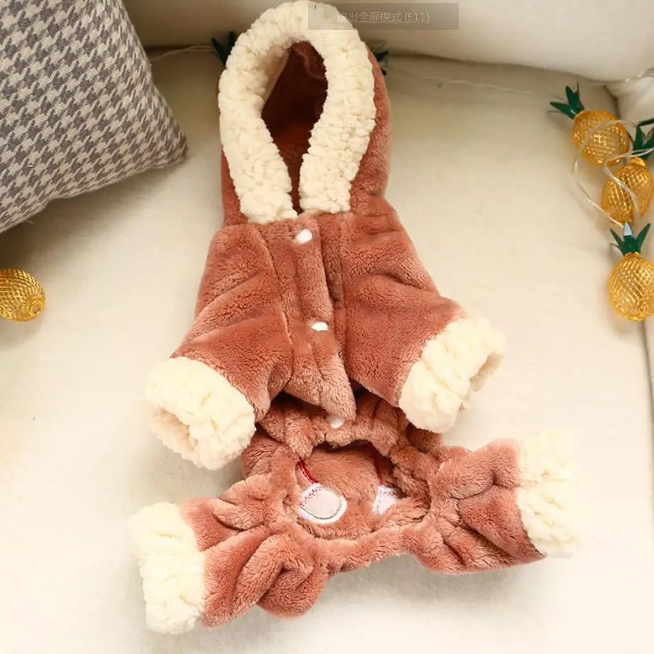 Милый медведь зимняя одежда для собак Тедди бишон комбинезоны для собак мягкий флис теплый комбинезон для собаки XS-XL