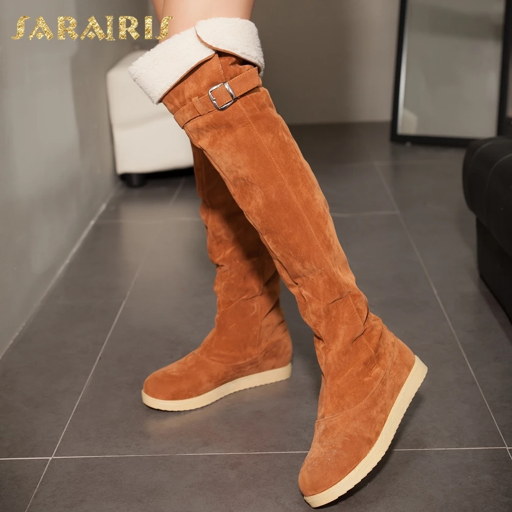 

SARAIRIS 2018 Large Size 33-42 Platform Low Heels Women Booties Shoes Woman Knee High Boots Casual Footwear Warm Shoe