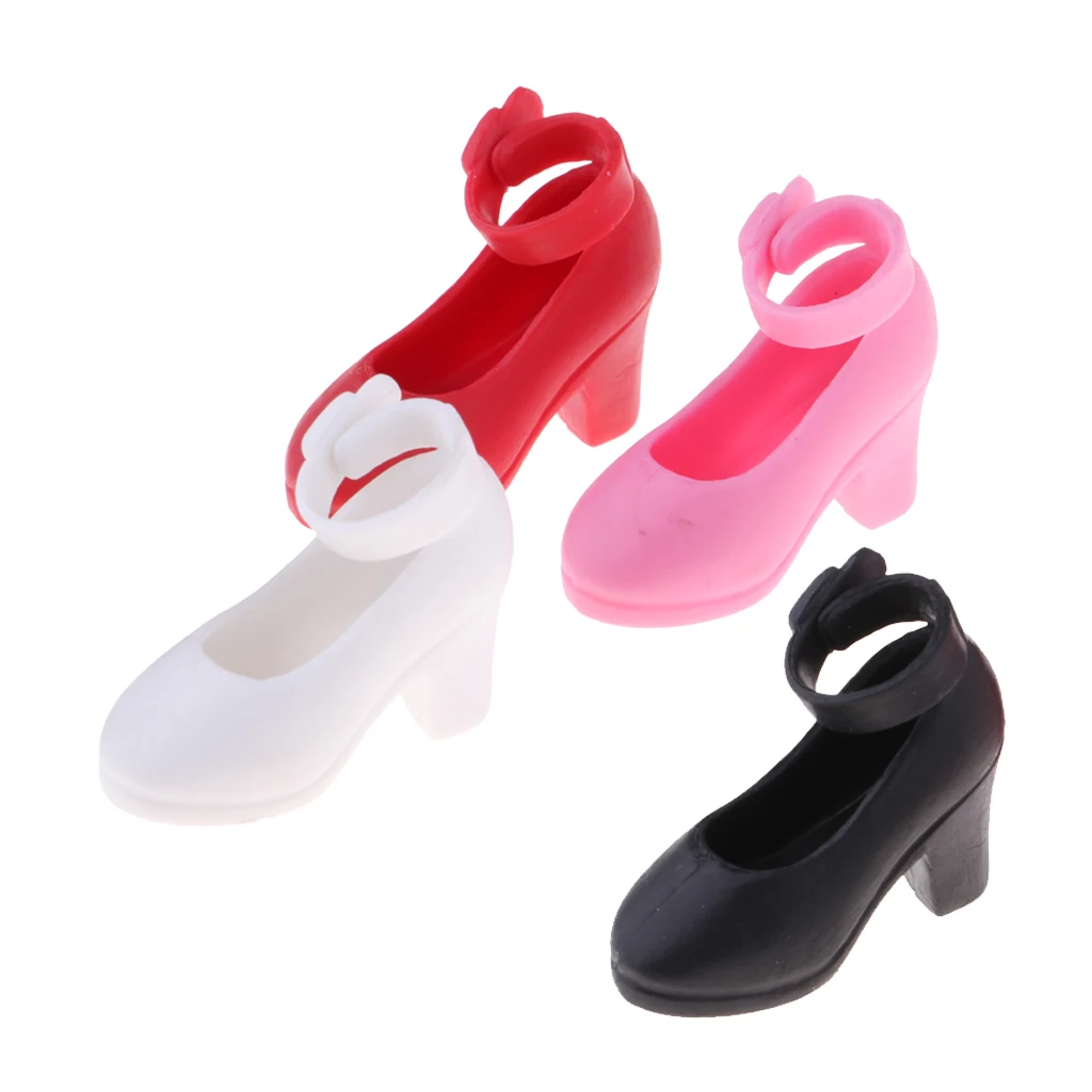  4Pairs/Set 1/6 Scale Doll Shoes Fashion High Wedge Heel Shoes with Open Buckle For Girls Doll House Decor Outfits Accessories