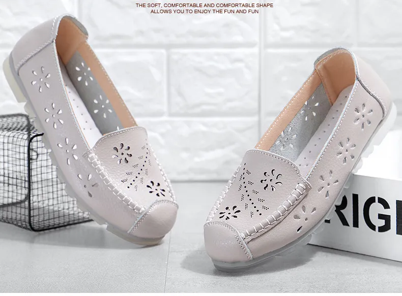 CAGILKZEL 2019 New Women Ballet Shoes Flats Cut Out Leather Breathbale Moccains Casual Woman Boat Shoes Ladies Ballerina (12)