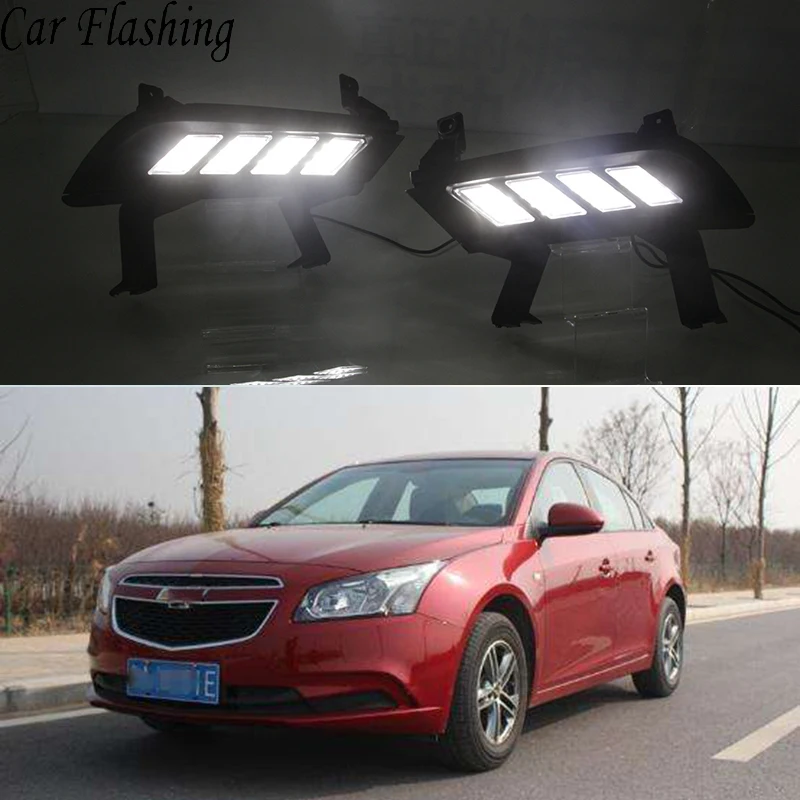 

Car Flashing 2Pcs DRL 12V LED Daytime Running Light Daylight Waterproof Fog Lamp Cover For Chevrolet cruze 2014 2015 2016