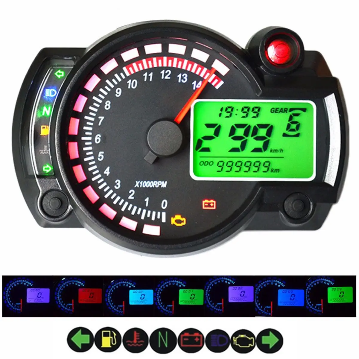 15000 rpm LCD Digital Sepeda Motor Odometer Speedometer Adjustable 199