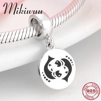 

925 Sterling Silver 12 Constellation Pisces fine Pendants beads Jewelry making Fit Original Pandora Charm Bracelet
