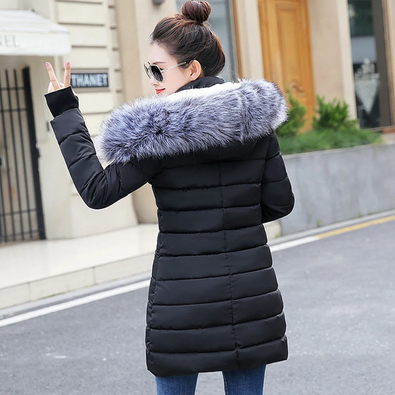 

Winter Snow Wear Warm Female Jacket 2019 Fashion gloves Winter Jacket for Women Warm Wool hat Long Outerwear Winter Coat Women