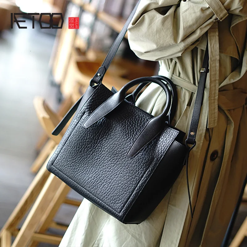 

AETOO Fashion Elephant leather cowhide retro handheld bag, leather casual hundred commuter single shoulder oblique cross bag