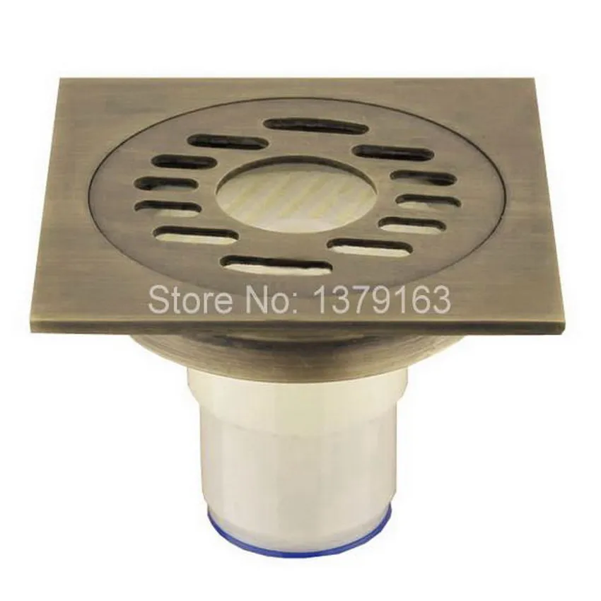 Antique Brass 4" inch Square Floor Drain Bathroom Washing machine