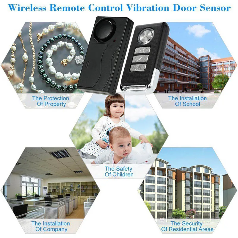 

Wireless Anti-theft Alarm 105dB Loud Waterproof Door Vibration Alarm Intelligent Remote Control ING-SHIPPING