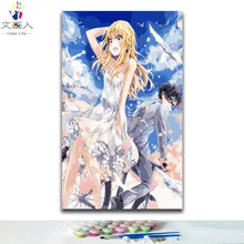 Краски для раскрашивания по номерам Мультфильм Аниме фигурки мальчик и фотографии девушки картины цвета по номерам с наборами на холст своими руками