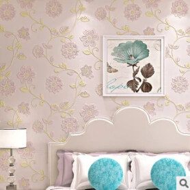 

New 3d flocking home wall stickers Country leaves fashion non-woven wallpaper bedroom sitting room TV setting wall waterproof