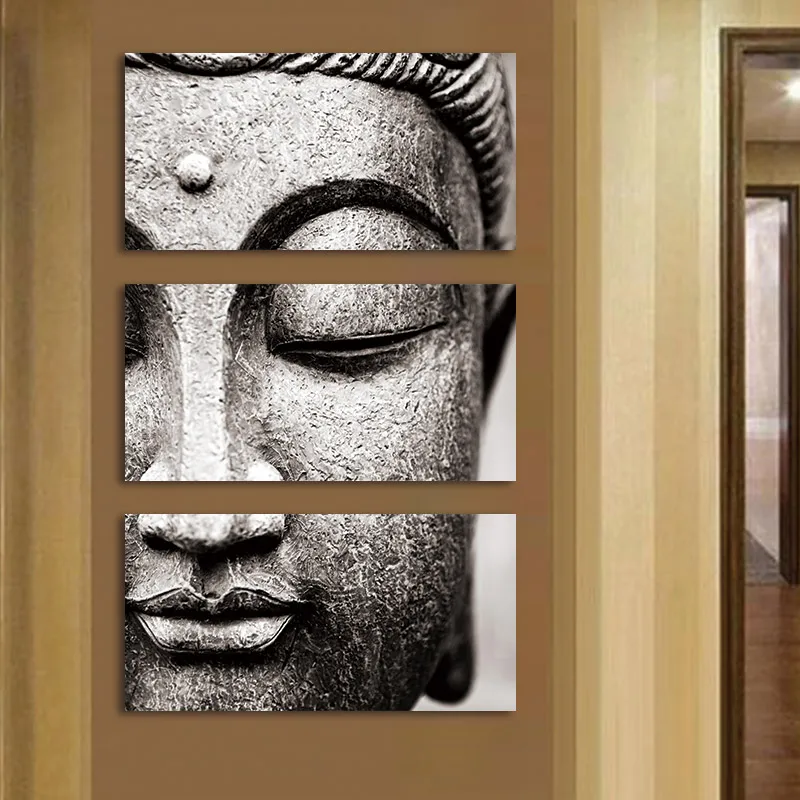 Картина на холсте настенные художественные картины серый 3 панели современный большой масляной стиль плакат Будда настенная печать домашний декор для гостиной