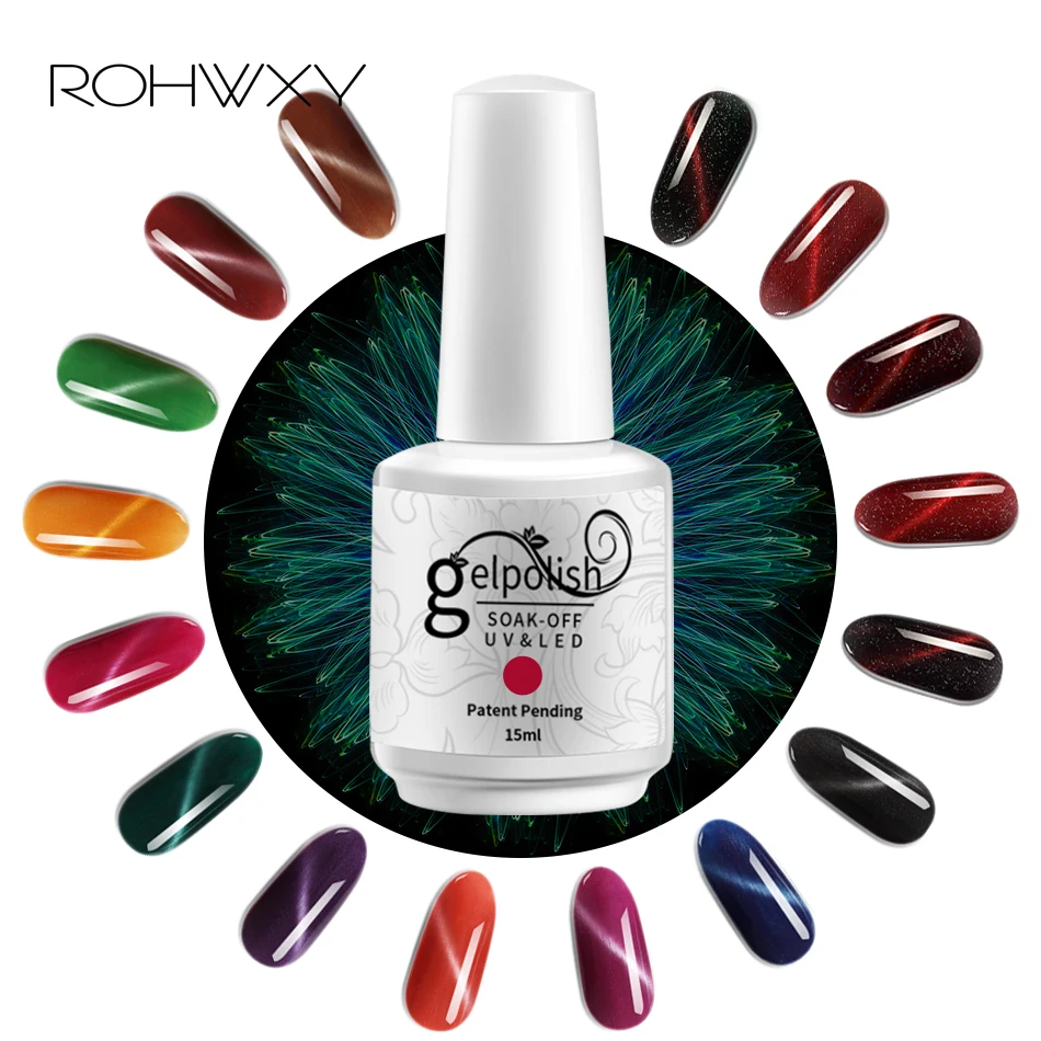 

ROHWXY Nail Gel Polish 15ML UV LED Soak Off Gel Lacquer Long Lasting Cat Eyes Nail Varnish Magnet Top And Base Coat Manicure