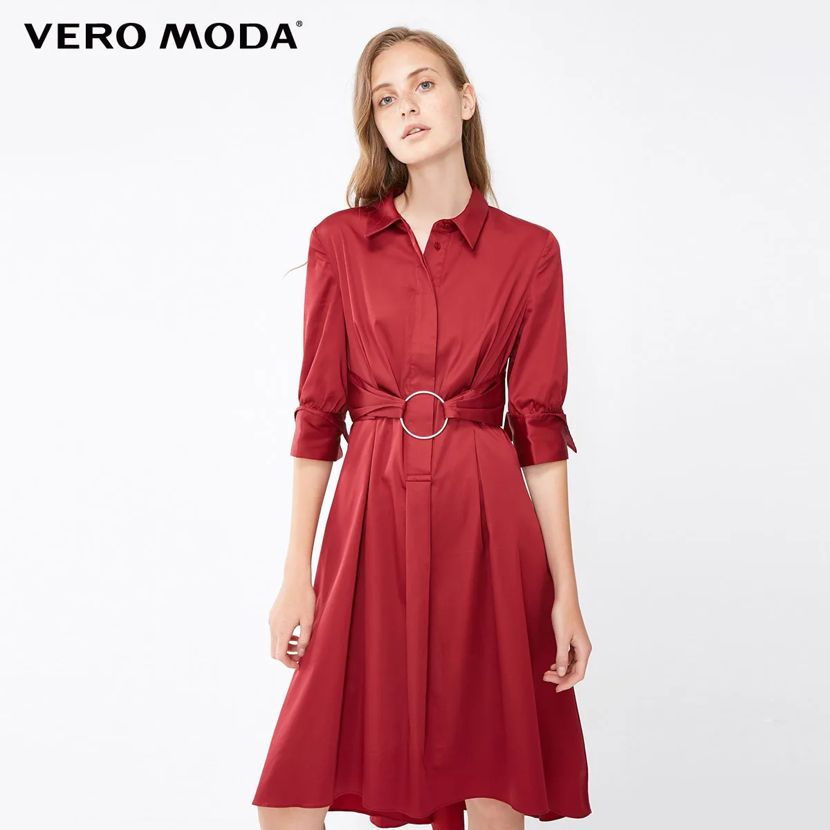 Vero Moda платье женское платье-рубашка с отложным воротником и металлическими кольцами | 31836Z512 - Цвет: Rhubard