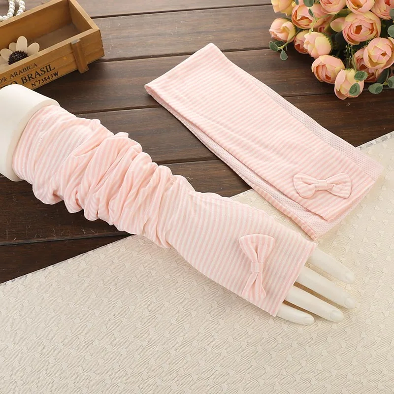 Winter Warm Long Gloves Women Striped Cotton Arm Sleeve Half Finger Sun Protection Mittens Hand Cuff Travel Driving Gloves (6)