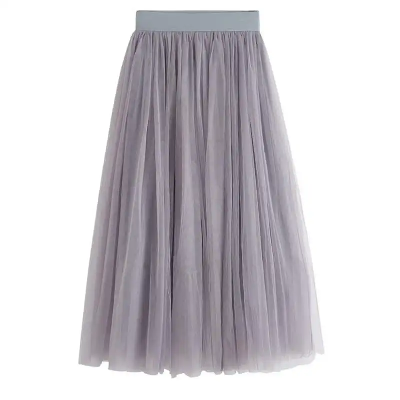 Summer Tulle Long Skirts Women Black Beige Gray White Mesh Pleated Skirt Layers Boal Gown Girl Vacation Beach Skirts