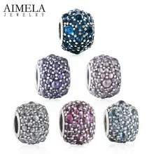 AIMELA Seis Colores Brillantes Gotas de Cristal Granos de la Bola de 925 Encantos de Plata Esterlina Para Las Mujeres Pulseras Joyería de DIY Que Hace