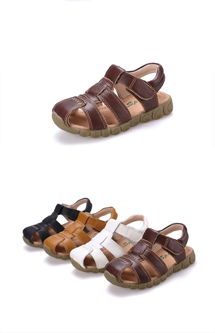 Летние сандалии для маленьких мальчиков; детская кожаная обувь с закрытым носком; Sandale Garcon; нескользящие повседневные спортивные пляжные шлепанцы для девочек; TX258