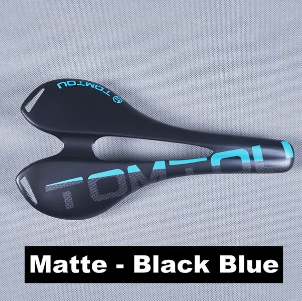 TOMTOU дорожный велосипед седло сиденье для горных велосипедов Подушка для велосипеда углеродный Овальный рельс полый дизайн 3 K углеродный глянцевый матовый черный - Цвет: Matte Black Blue