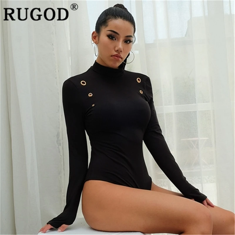 RUGOD Сексуальное Женское боди с длинным рукавом облегающий однотонный комбинезон