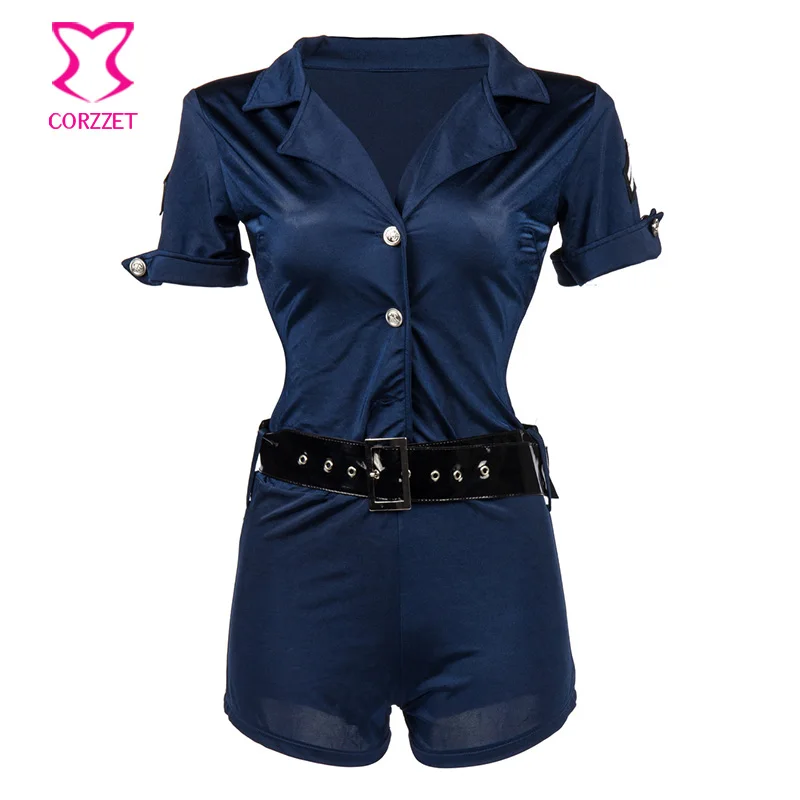 Blue Plus Size Police Costume Adult Cosplay Sexy font b Women b font font b Rompers