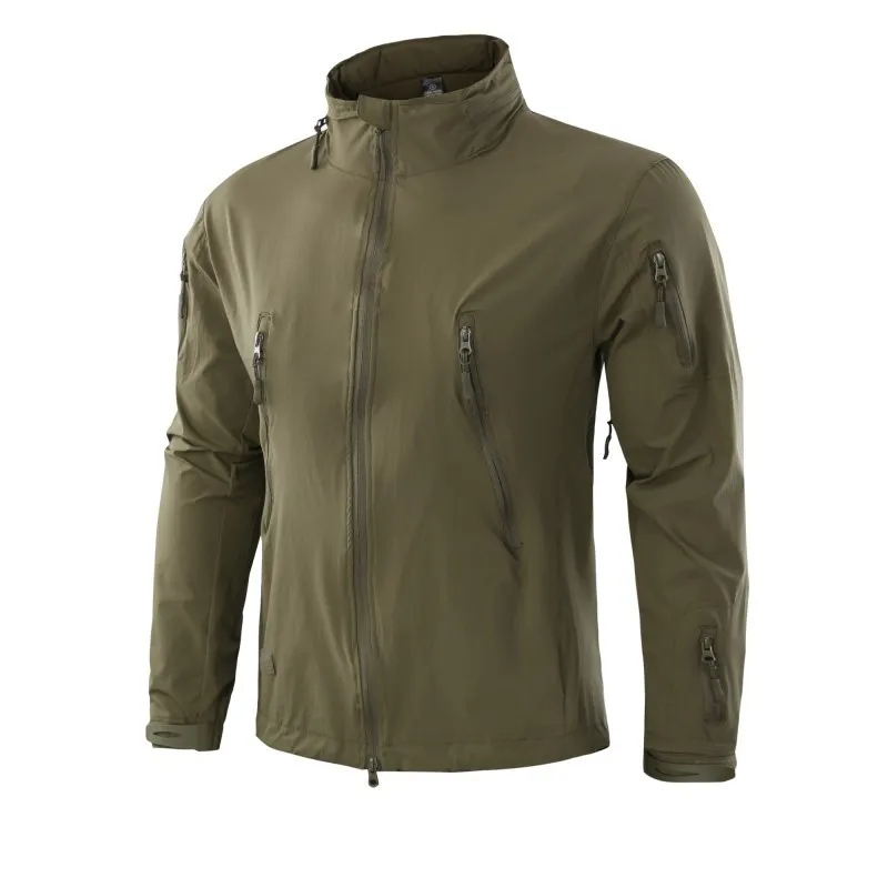 

Mens Summer Soft Shell Single Layer Quick Dry Thin Tactical Jacket Outdoor Cycling Climbing Waterproof Breathable Hooded Tops