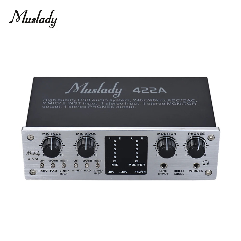 Muslady 422A 4-канальный USB аудио Системы Интерфейс внешняя звуковая карта+ 48V phantom Мощность DC 5V Питание для компьютера