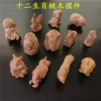 

Peach wood zodiac decoration wood carving mascot sculpture chicken dragon Pig dog ox and horse sculpture decoration statue Home