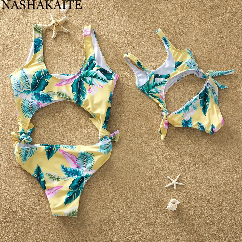 Купальник NASHAKAITE для мамы и дочки летняя пляжная одежда с принтом в виде