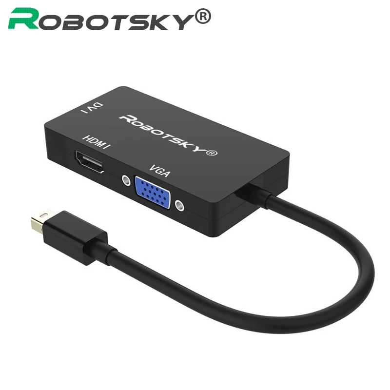 

Robotsky 3 in 1 Mini Display Port DP to HDMI DVI VGA Converter Thunderbolt Adapter Cable 1080P for iMac Macbook Pro Air