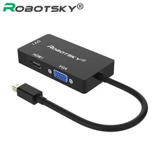 Robotsky 3 in 1 Mini Display Port DP to HDMI DVI VGA Converter Thunderbolt Adapter Cable 1080P for iMac Macbook Pro Air