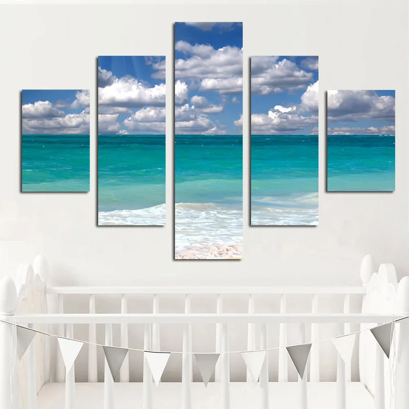 

5Panel Clouds Beach Modern Minimalist Natural Scenery Modular Canvas Painting Posters and Prints Wall Picture for Living Room