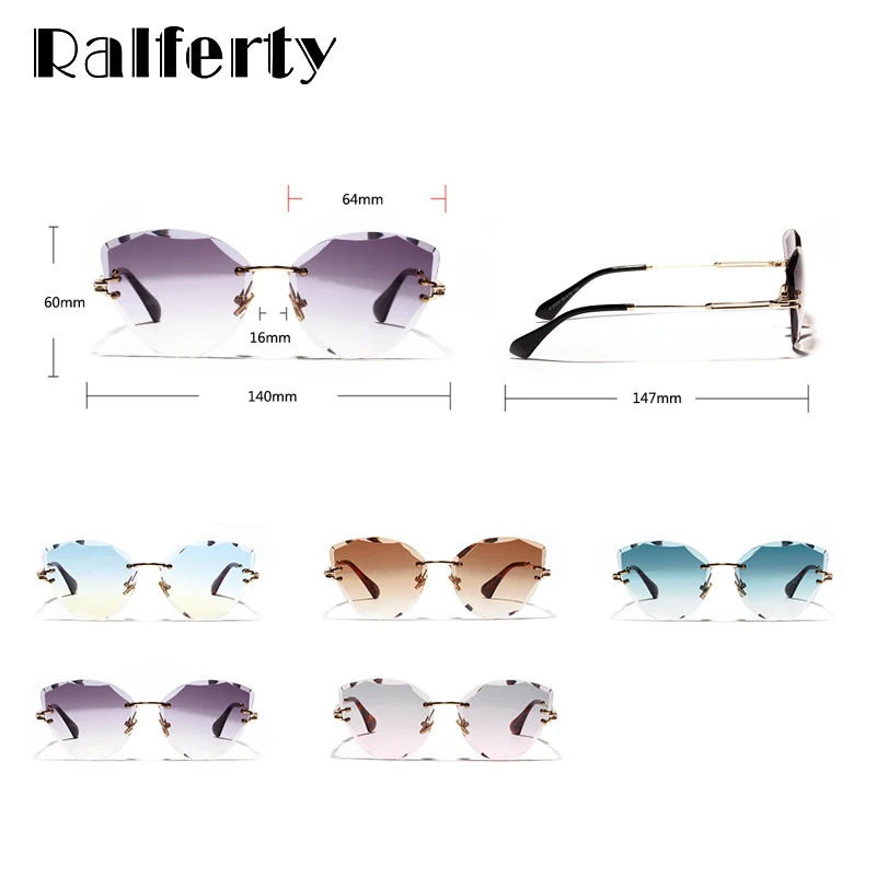 Ralferty 2018 кошачий глаз солнцезащитные очки женские без оправы Кристальные